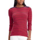 Women's Chaps Striped Lace-up Shoulder Top, Size: Medium, Red