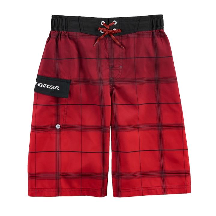 Boys 8-20 Zeroxposur Plaid Swim Trunk, Size: Xl, Brt Red
