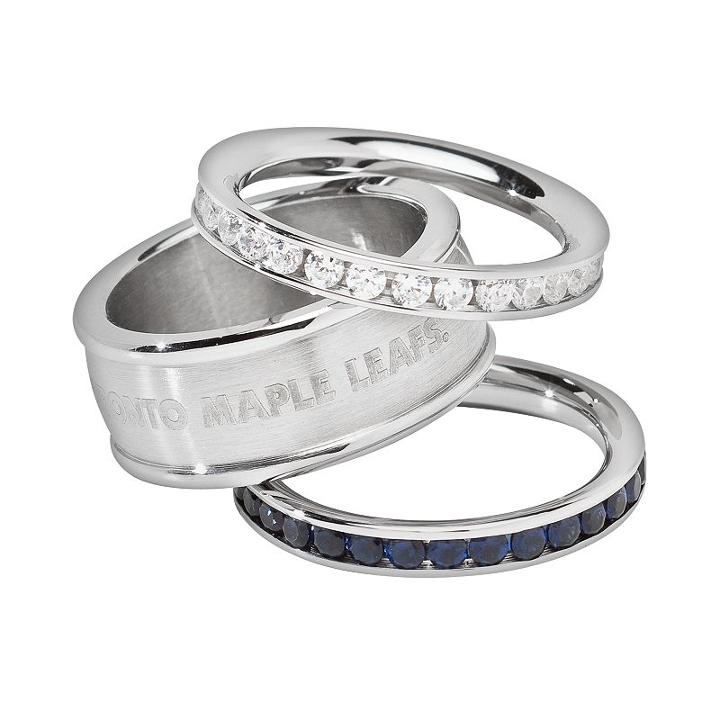 Logoart Toronto Maple Leafs Stainless Steel Crystal Stack Ring Set, Women's, Size: 7, Blue