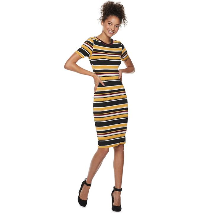 Juniors' Almost Famous Striped Short Sleeve Bodycon Dress, Teens, Size: Xl, Orange