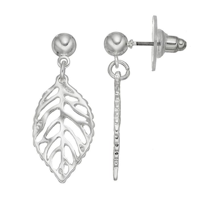 Openwork Leaf Drop Earrings, Women's, Silver
