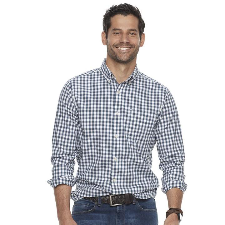 Men's Sonoma Goods For Life&trade; Modern-fit Checked Stretch Poplin Button-down Shirt, Size: Small, Natural
