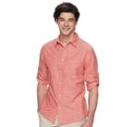 Men's Urban Pipeline&reg; Roll-tab Chambray Button-down Shirt, Size: Large, Med Orange