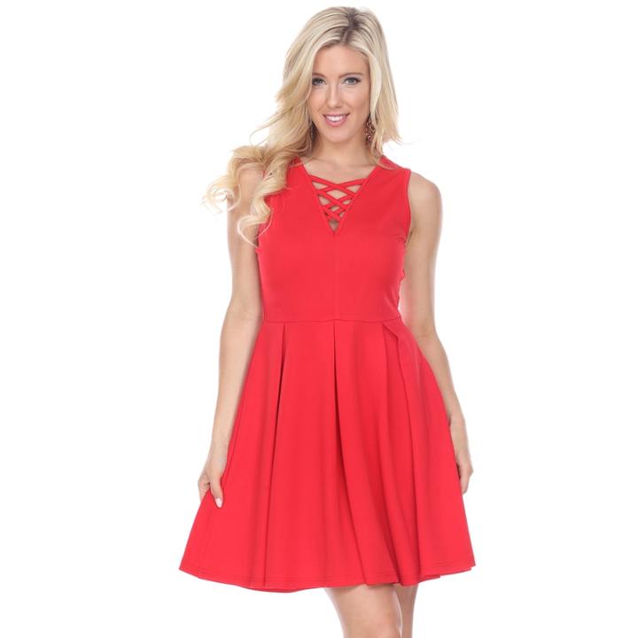 Women's White Mark Crisscross Fit & Flare Dress, Size: Medium, Red