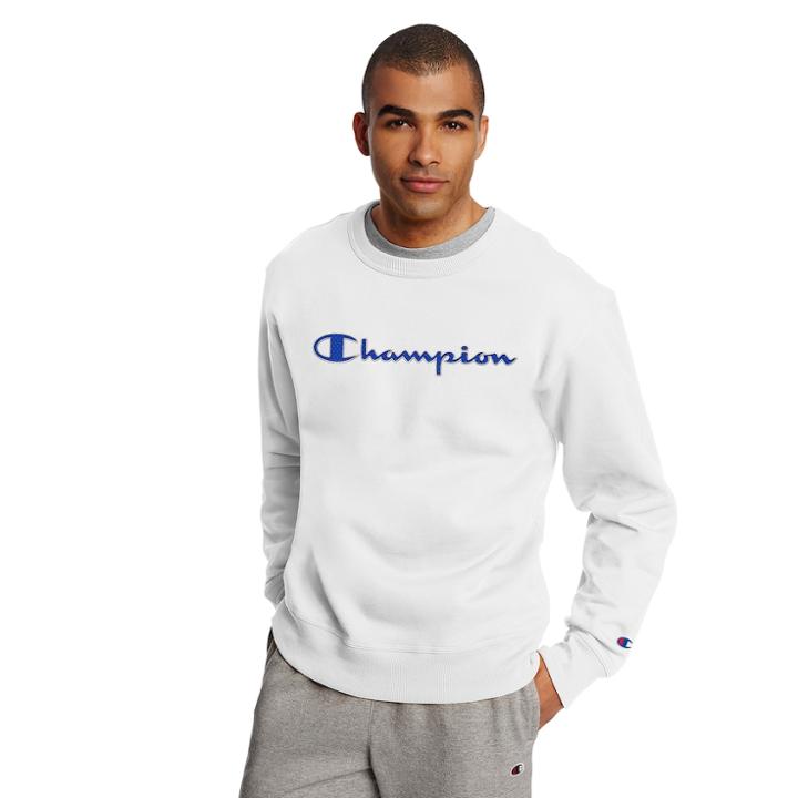Men's Champion Logo Crew Fleece, Size: Xxl, White