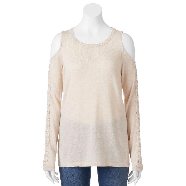 Juniors' Pink Republic Lace-up Cold Shoulder Sweater, Teens, Size: Xl, Dark Brown