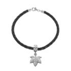 Logoart Sterling Silver & Leather Alpha Phi Sorority Ivy Leaf Bracelet, Women's, Size: 7.5, Grey