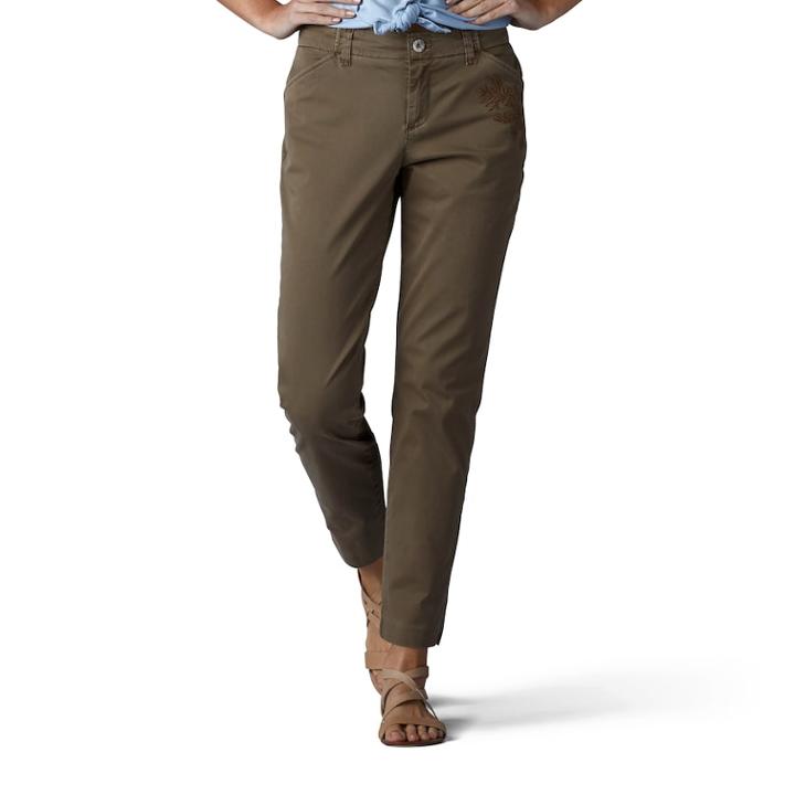 Women's Lee Embroidered Chino Ankle Pants, Size: 16 Avg/reg, Med Green
