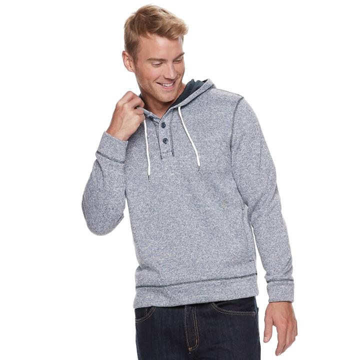 Men's Sonoma Goods For Life&trade; Supersoft Modern-fit Sweater Fleece Henley Hoodie, Size: Large, Dark Blue