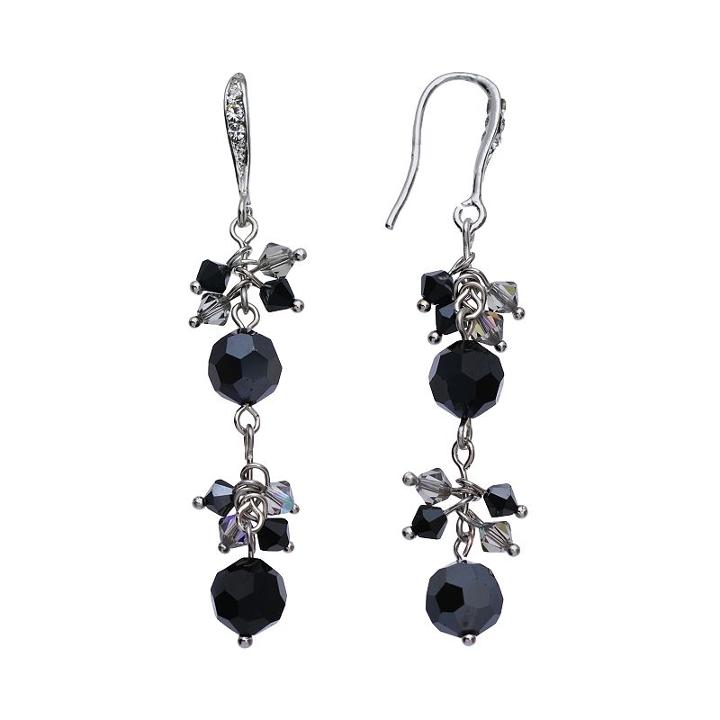 Crystal Avenue Silver-plated Crystal Linear Drop Earrings - Made With Swarovski Crystals, Women's, Black
