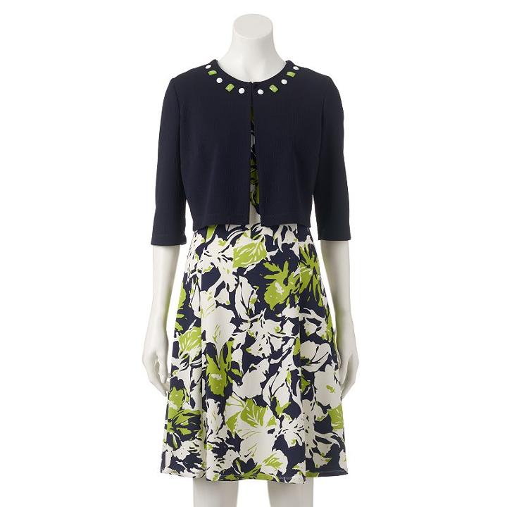 Women's Perceptions Floral Dress & Jacket Set, Size: 10, Lt Green