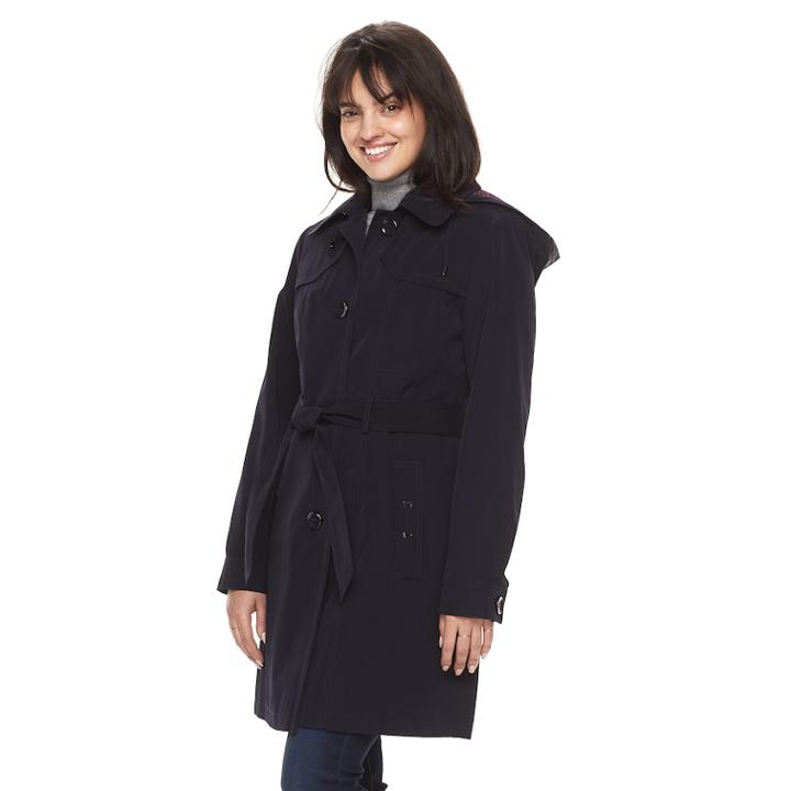 Women's Gallery Hooded Trench Coat, Size: Xl, Blue (navy)