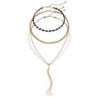 Crescent Choker, Curb Chain & Tassel Y Necklace Set, Women's, Black