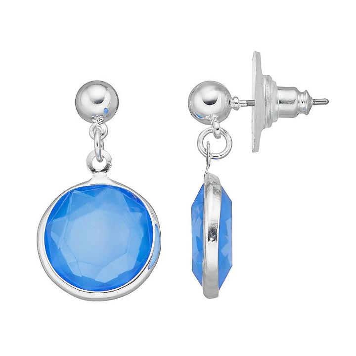 Blue Faceted Circle Drop Earrings, Women's