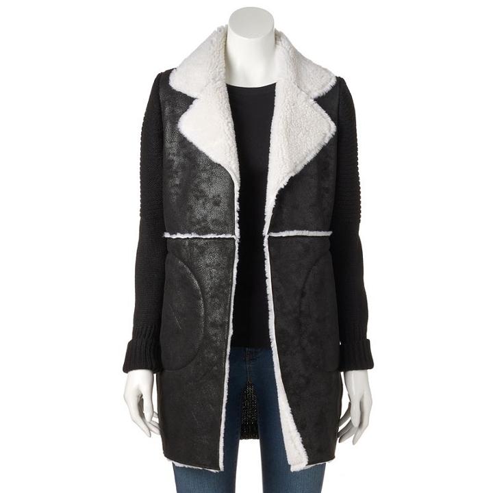 Women's Wdny Black Mixed-media Cardigan, Size: Large, Oxford