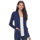 Juniors' So&reg; Rib Sleeve Open Front Cardigan, Teens, Size: Medium, Blue