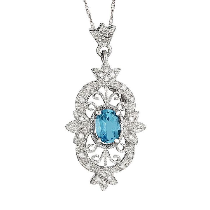 Sterling Silver Swiss Topaz And 1/10-ct. T.w. Diamond Pendant, Adult Unisex, Size: 18