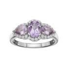 Sterling Silver Amethyst & White Topaz 3-stone Halo Ring, Women's, Size: 8, Purple