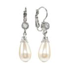 1928 Silver Tone Crystal And Simulated Pearl Drop Earrings, Women's, Grey
