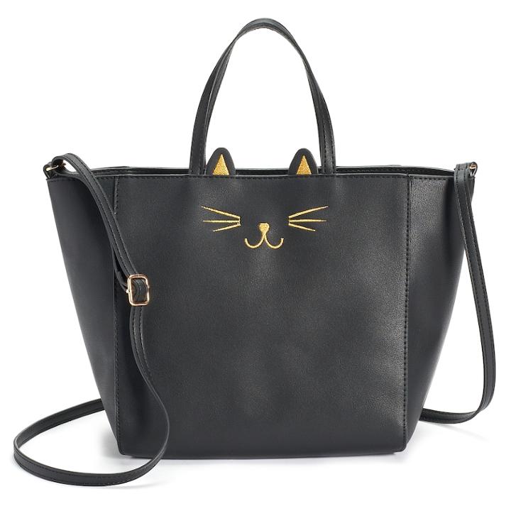 T-shirt & Jeans Cat Face Tote, Women's, Black