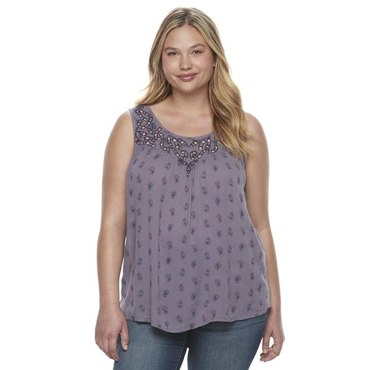 Juniors' Plus Size Mudd&reg; Embroidered Yoke Tank, Girl's, Size: 1xl, Med Purple