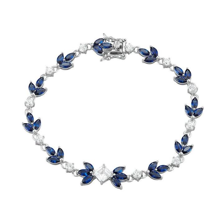 Sterling Silver Lab-created Blue & White Sapphire Leaf Tennis Bracelet, Women's, Size: 7.25