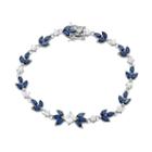 Sterling Silver Lab-created Blue & White Sapphire Leaf Tennis Bracelet, Women's, Size: 7.25