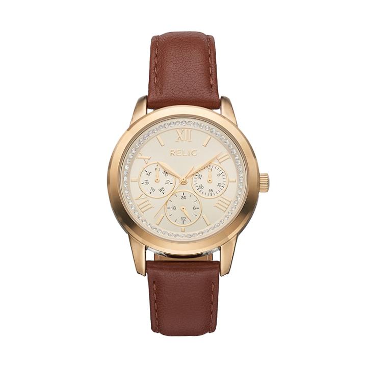 Relic Women's Kendall Crystal Leather Watch, Size: Medium, Brown