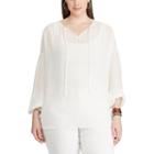 Plus Size Chaps Tonal Dot Peasant Top, Women's, Size: 3xl, White