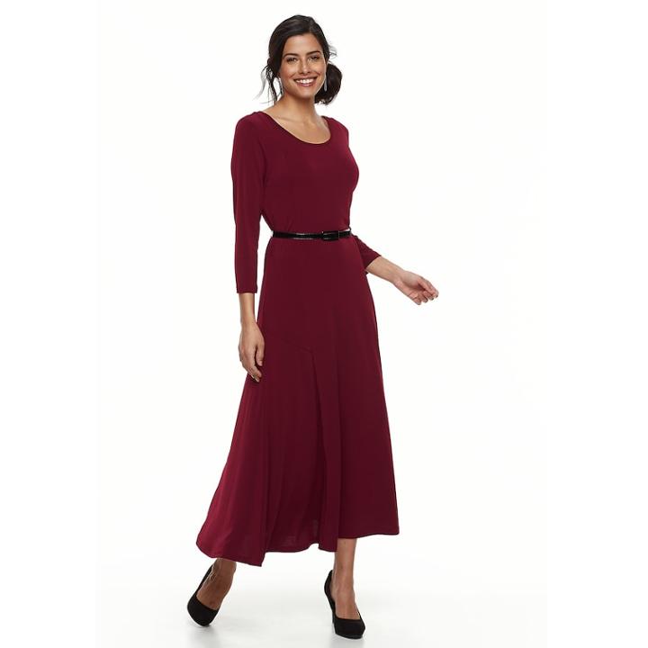 Women's Nina Leonard A-line Belted Dress, Size: Medium, Red