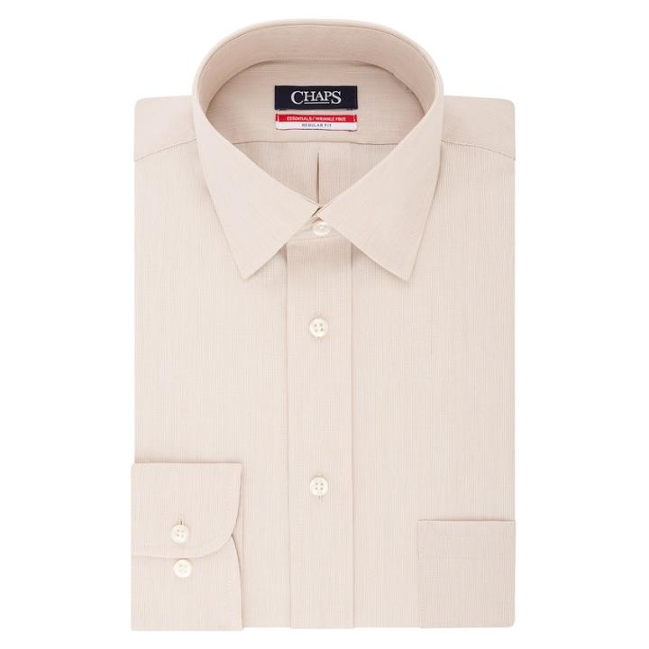 Men's Chaps Essentials Regular-fit Microcheck Wrinkle-free Stretch Collar Dress Shirt, Size: L-34/35, Lt Brown