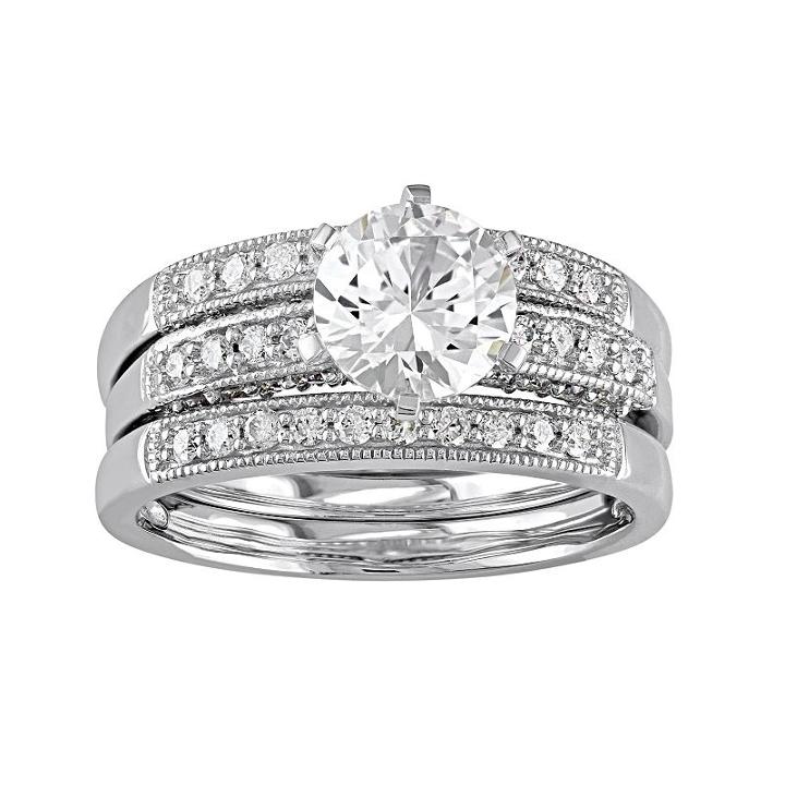 10k White Gold Lab-created White Sapphire & 3/8 Carat T.w. Diamond 3-piece Engagement Ring Set, Women's, Size: 6