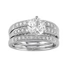10k White Gold Lab-created White Sapphire & 3/8 Carat T.w. Diamond 3-piece Engagement Ring Set, Women's, Size: 6