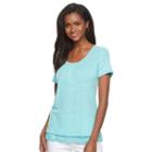 Women's Croft & Barrow&reg; Lace Hem Linen Tee, Size: Xxl, Turquoise/blue (turq/aqua)