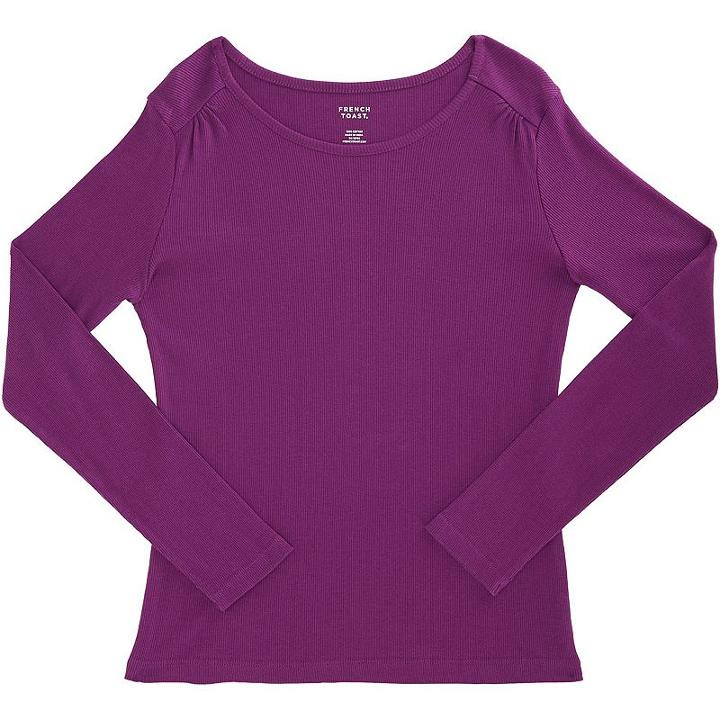 Girls Plus Size French Toast Ribbed Crewneck Long Sleeve Tee, Girl's, Size: 14-16 Plus, Drk Purple