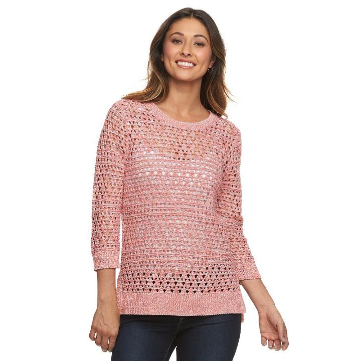 Women's Croft & Barrow® Open-work High-low Sweater, Size: Small, Med Pink