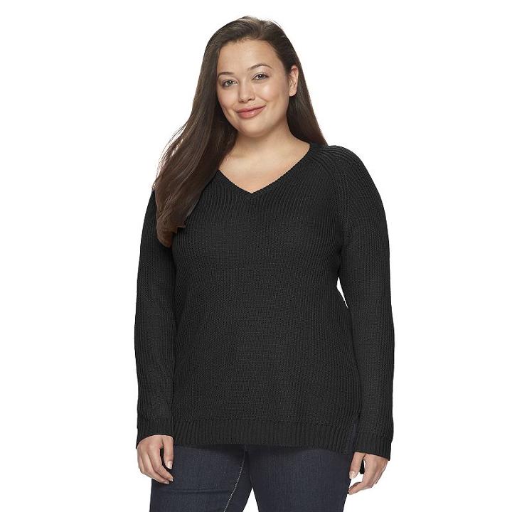 Juniors' Plus Size So&reg; V-neck Tunic Sweater, Girl's, Size: 1xl, Black