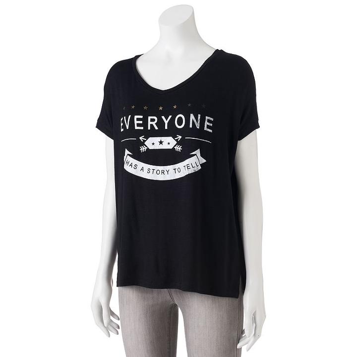 Juniors' Pop Up X Kind Campaign Everyone Has A Story Graphic Tee, Girl's, Size: Small, Black