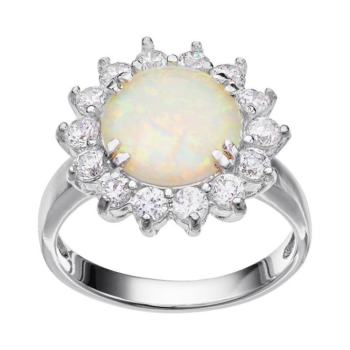 Sophie Miller Lab-created Opal And Cubic Zirconia Sterling Silver Halo Ring, Women's, Size: 9, White