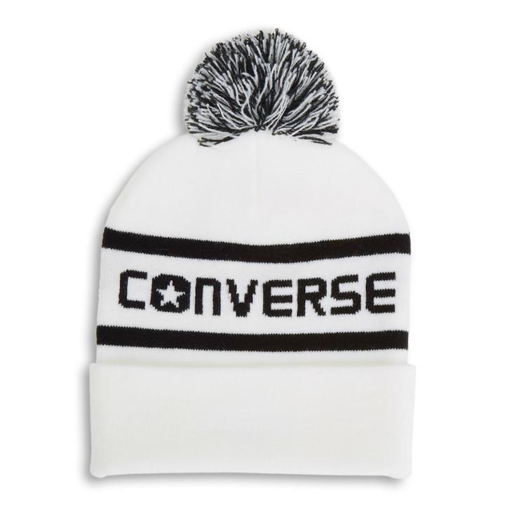 Women's Converse Wordmark Knit Pom Pom Beanie, White