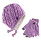 Girls Cuddl Duds Sherpa-lined Cable Knit Hat & Gloves Set, Multicolor