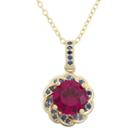 Lab-created Ruby And Lab-created Blue Sapphire 14k Gold Over Silver Flower Pendant Necklace, Women's, Size: 18, Multicolor