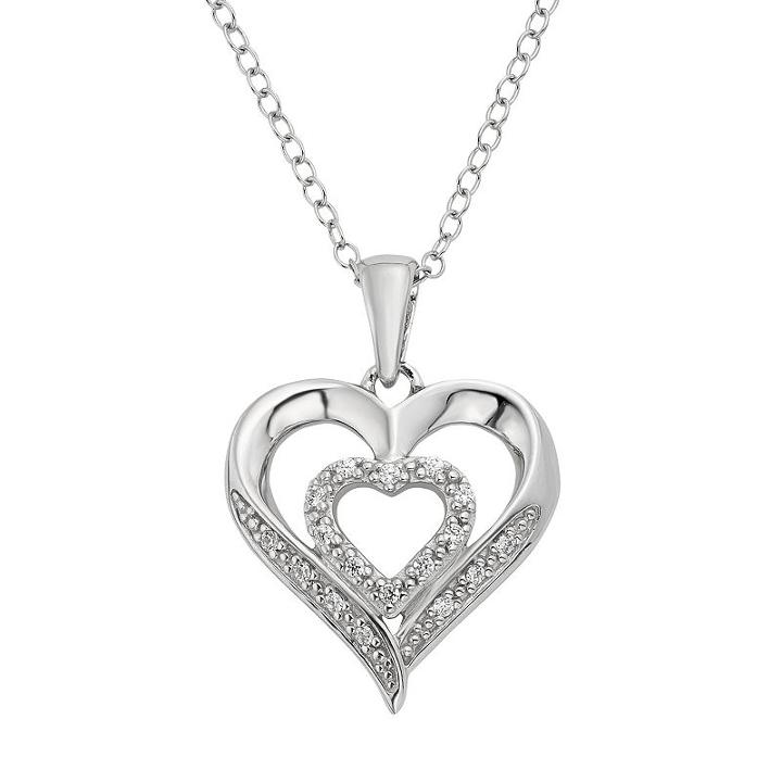 1/10 Carat T.w. Diamond Sterling Silver Double Heart Pendant Necklace, Women's, Size: 16, White