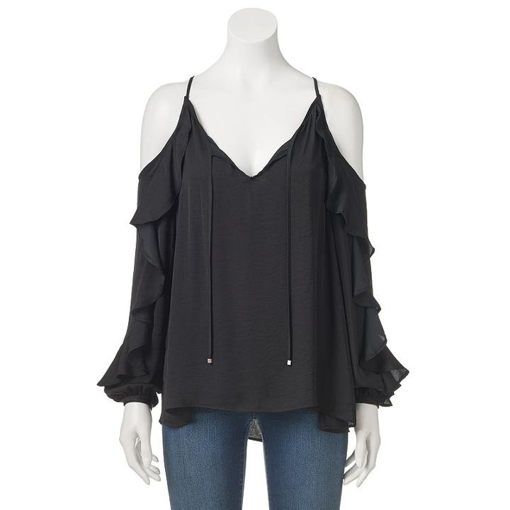 Women's Jennifer Lopez Ruffle Cold-shoulder Top, Size: Xxl, Black