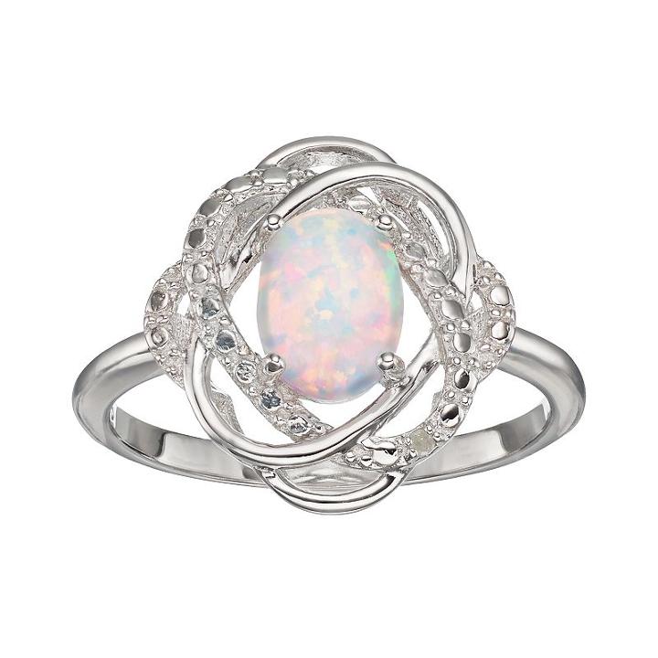 Sterling Silver Lab-created Opal & Diamond Accent Knot Ring, Women's, Size: 8, White
