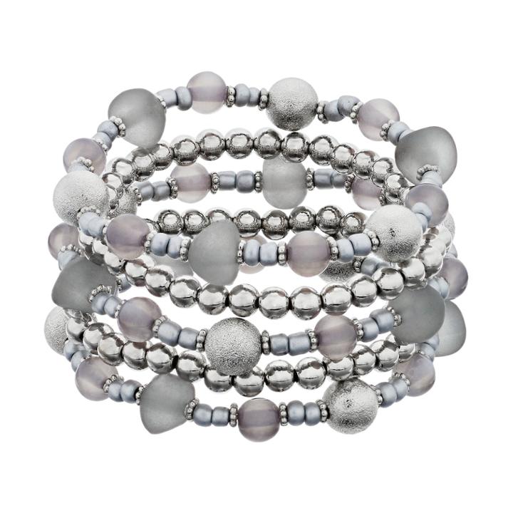 Gray Beaded Stretch Bracelet Set, Women's, Grey