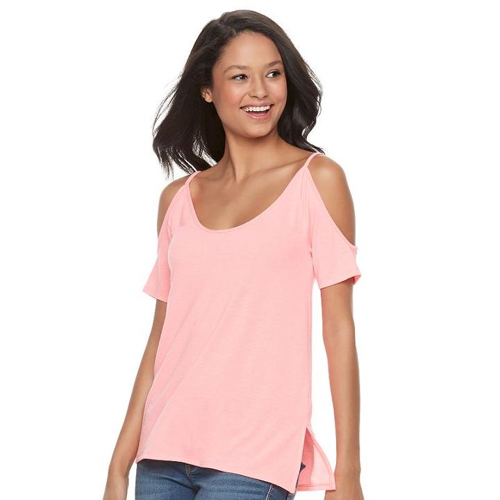 Juniors' So&reg; Cross-back Cold Shoulder Tee, Girl's, Size: Xs, Brt Pink