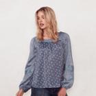 Women's Lc Lauren Conrad Print Pintuck Peasant Top, Size: Medium, Blue