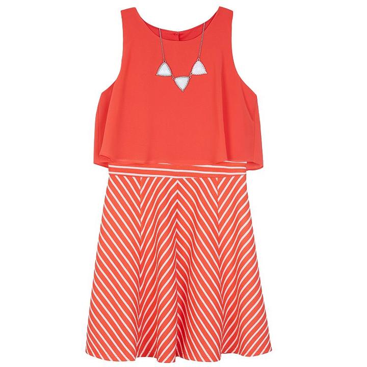 Girls 7-16 Iz Amy Byer Popover Bodice Striped Dress With Necklace, Girl's, Size: 12, Lt Orange