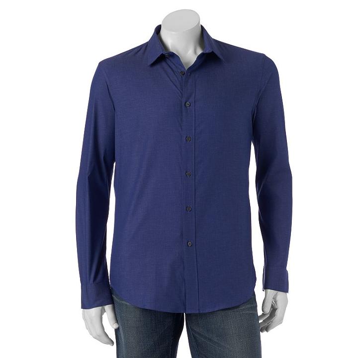 Big & Tall Apt. 9&reg; Slim-fit Stretch End-on-end Button-down Shirt, Men's, Size: Xxl Tall, Dark Blue